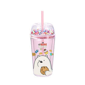 MINISO - Botol Minum We Bare Bears Plastik Botol Minum Air dengan Sedotan Cangkir 420ml
