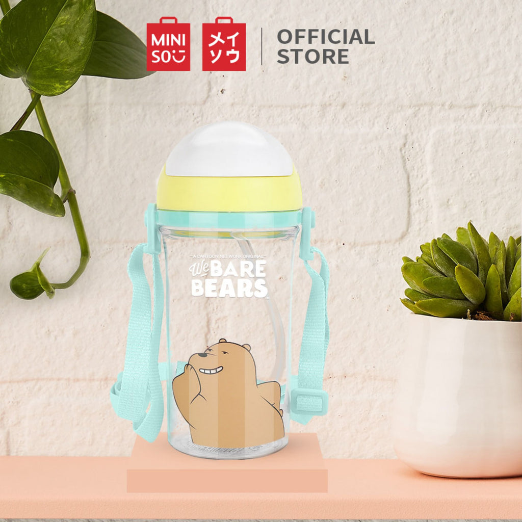 MINISO Botol Minum Air Plastik Sedotan We Bare Bears Lucu Anak 400ml