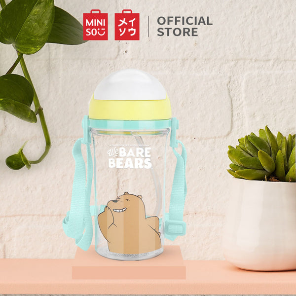 MINISO Botol Minum Air Plastik Sedotan We Bare Bears Lucu Anak 400ml