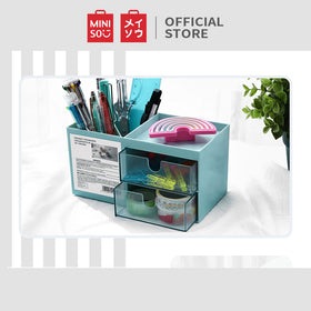 MINISO Rak Kosmetik Kotak Penyimpanan Serbaguna Tempat Makeup Cosmetic Organizer Alat Tulis Storage Plastik Multifungsi Meja 2 Laci